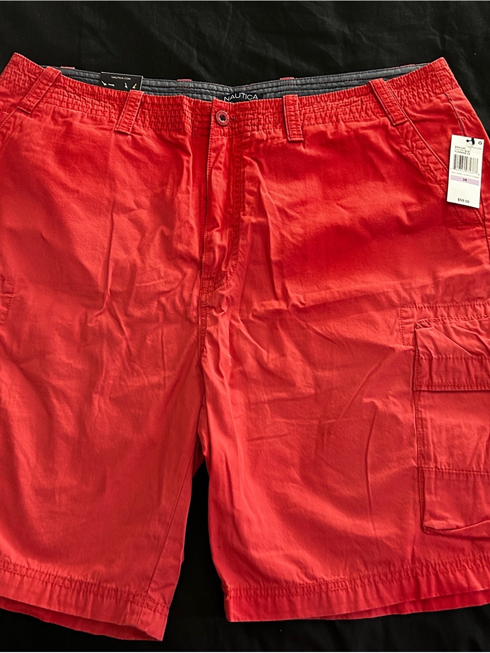 Nautica Men's Bright Red Cargo Shorts with Side Pockets
